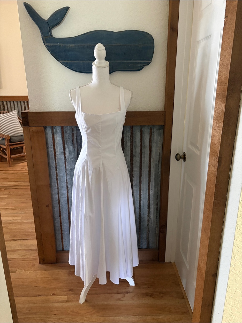 H&M White Square-Neck Midi Dress with Slim Straps